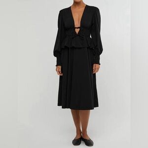 WeWoreWhat Poplin Peplum Midi Dress Wmns Size S Black Textured Crepe Poplin